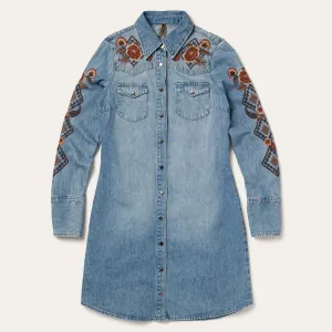 Floral Embroidered Denim Shirt Dress -STETSON