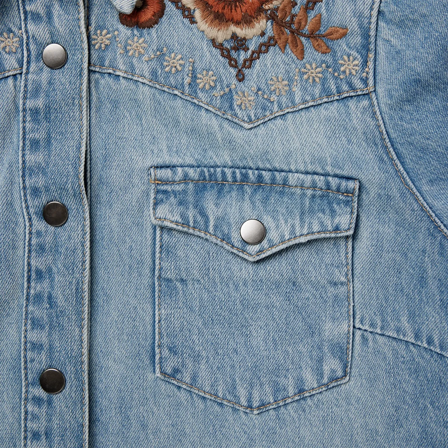 Floral Embroidered Denim Shirt Dress -STETSON