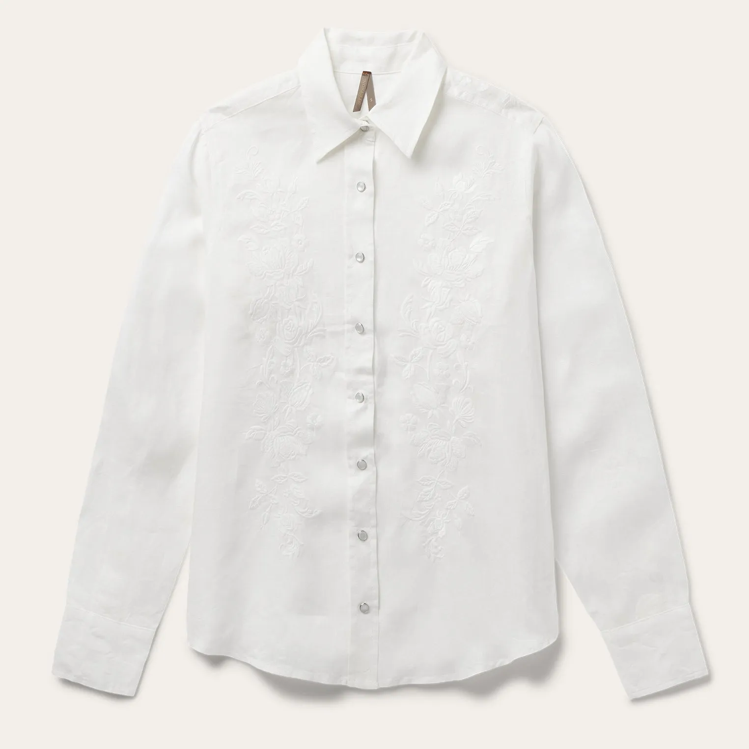 Floral Embroidered White Linen Shirt -STETSON