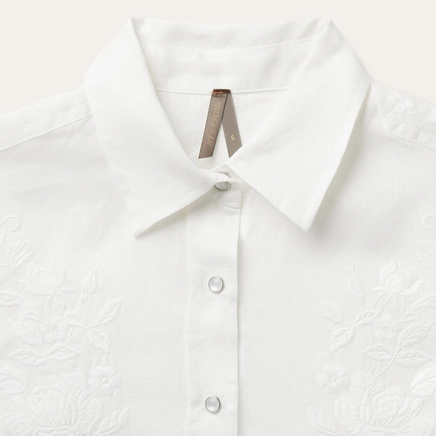 Floral Embroidered White Linen Shirt -STETSON