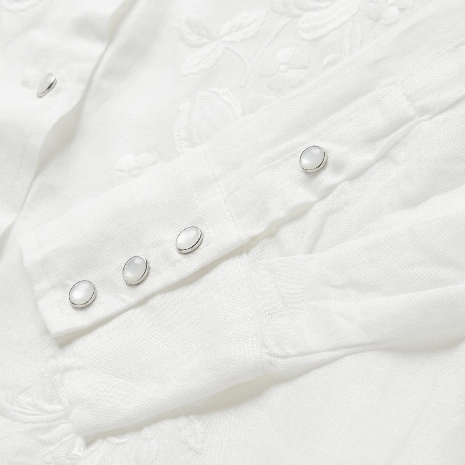 Floral Embroidered White Linen Shirt -STETSON