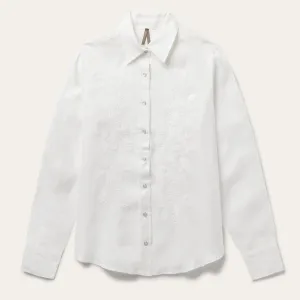 Floral Embroidered White Linen Shirt -STETSON