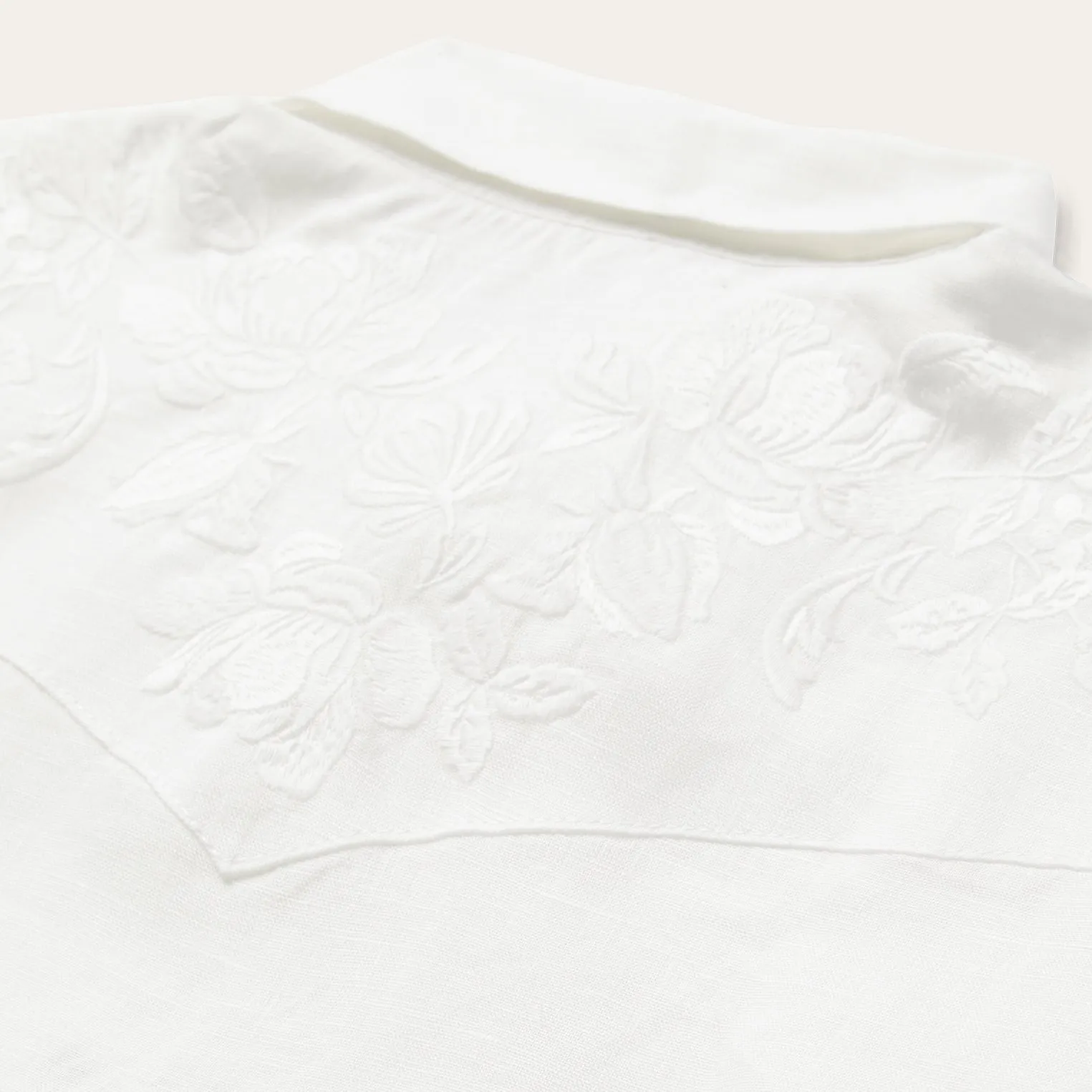 Floral Embroidered White Linen Shirt -STETSON