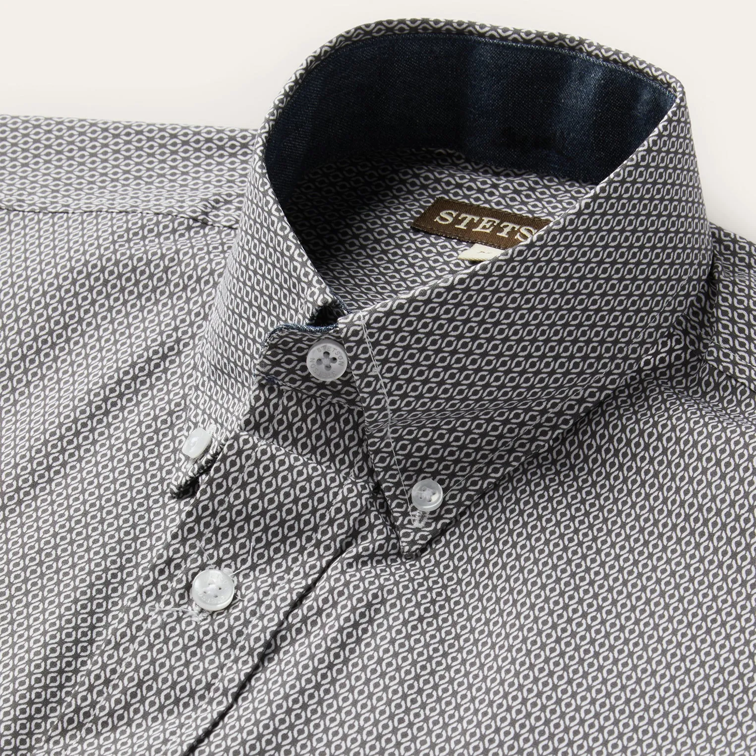 Grey Geo Print Button Front Shirt -STETSON