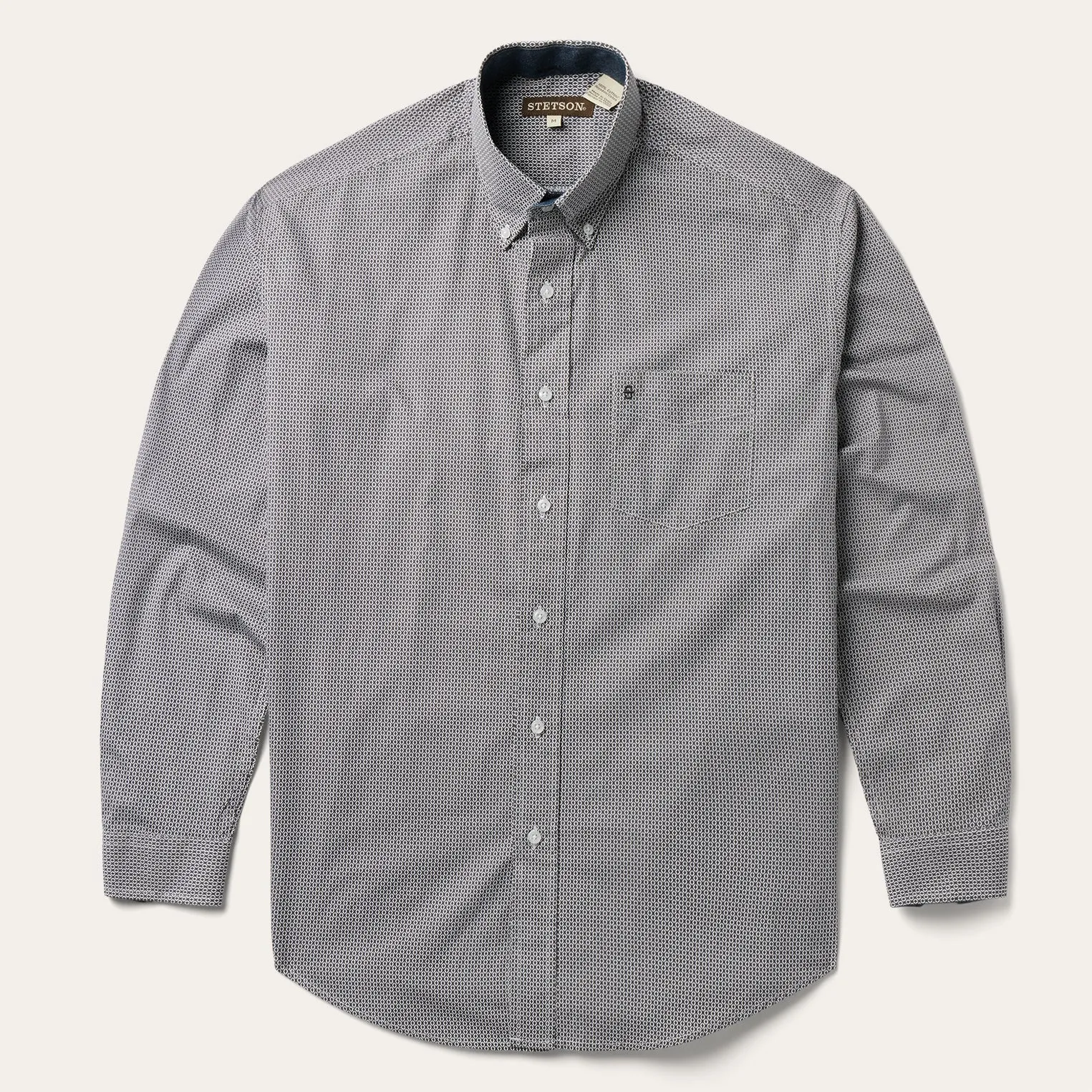 Grey Geo Print Button Front Shirt -STETSON