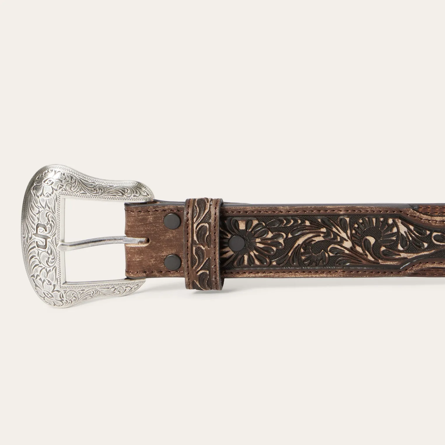 Hair-on-Hide Tooled Tab Belt -STETSON