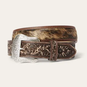 Hair-on-Hide Tooled Tab Belt -STETSON