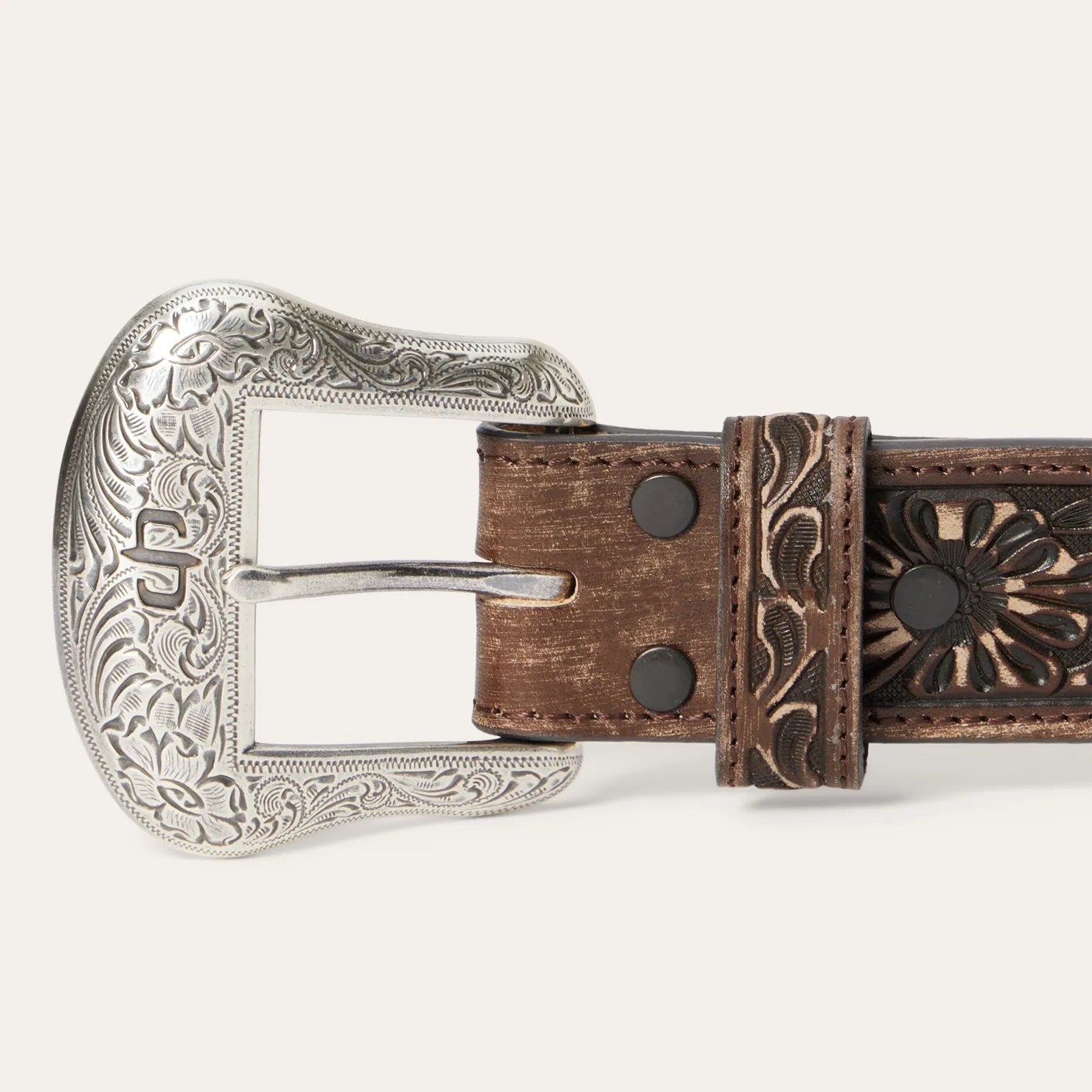 Hair-on-Hide Tooled Tab Belt -STETSON