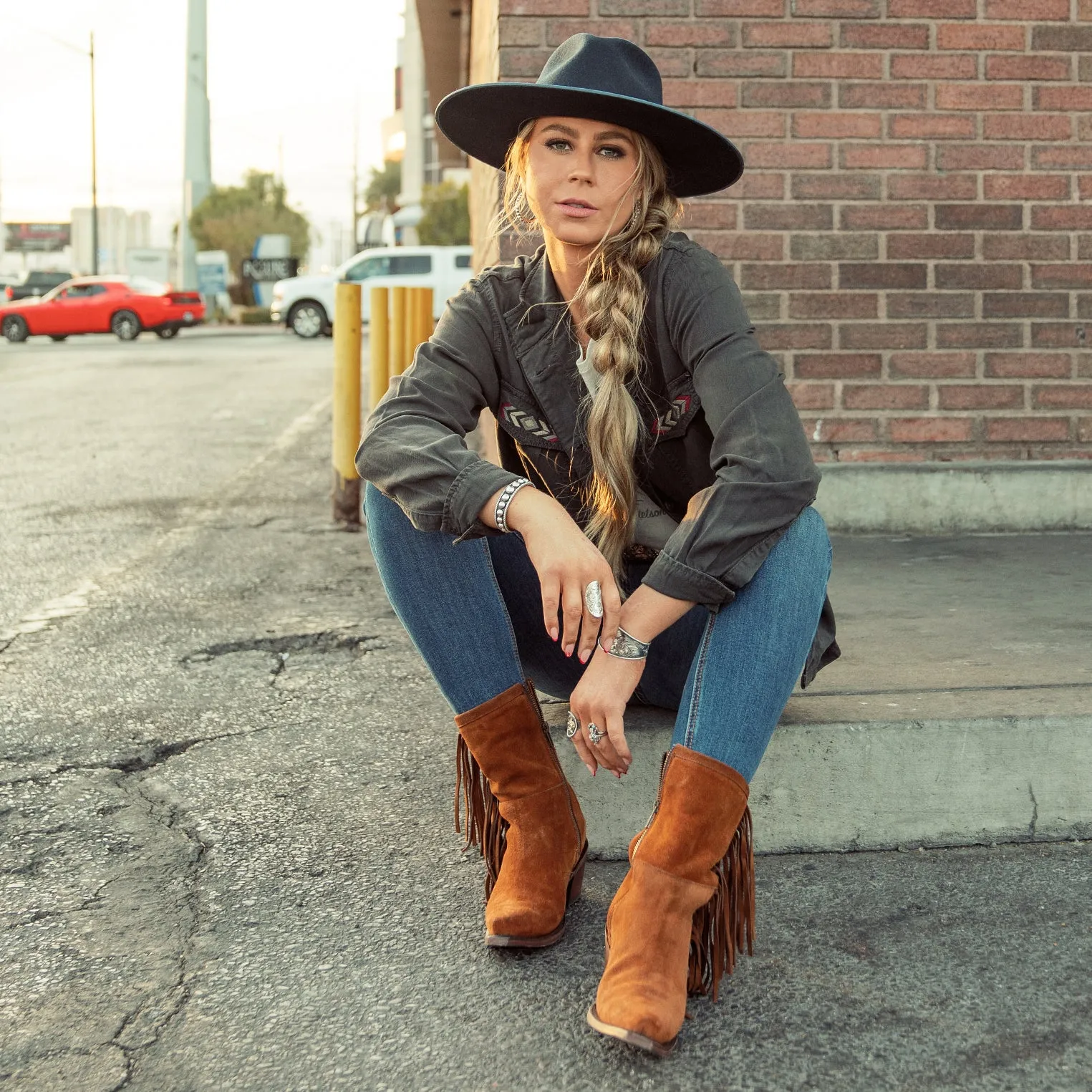 Halle Suede Fringe Side Zip Boot -STETSON