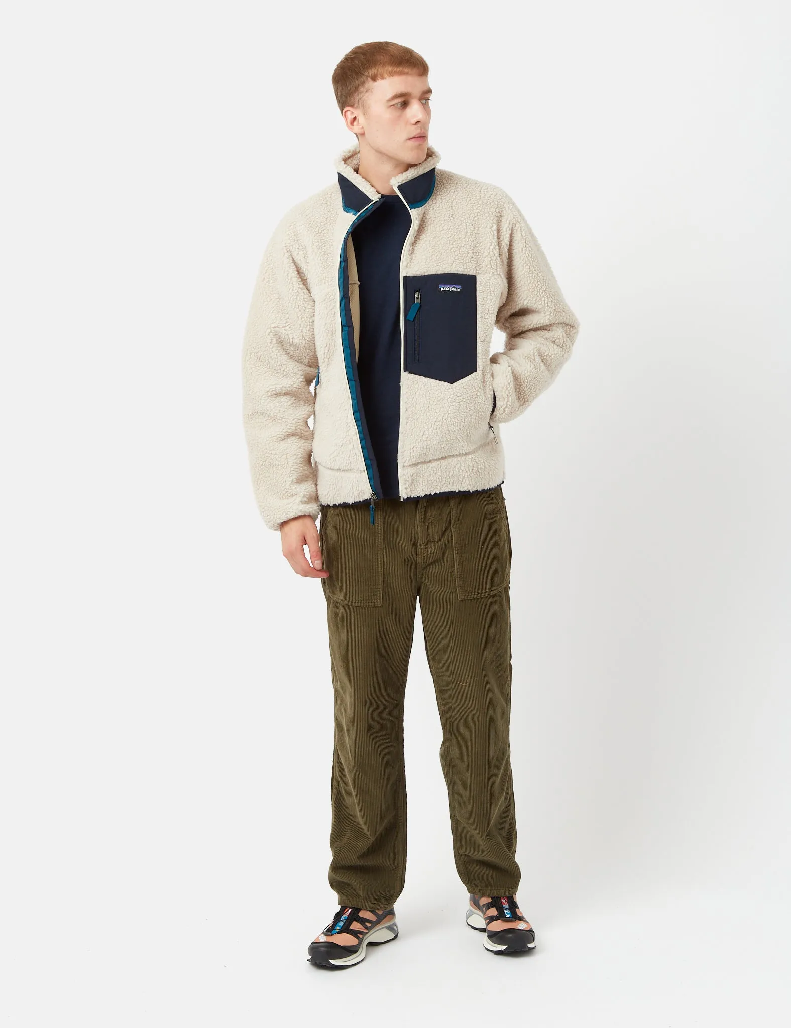 Hot Deal Patagonia Classic Retro-X Jacket - Natural/Navy Blue  Dont Miss Out!