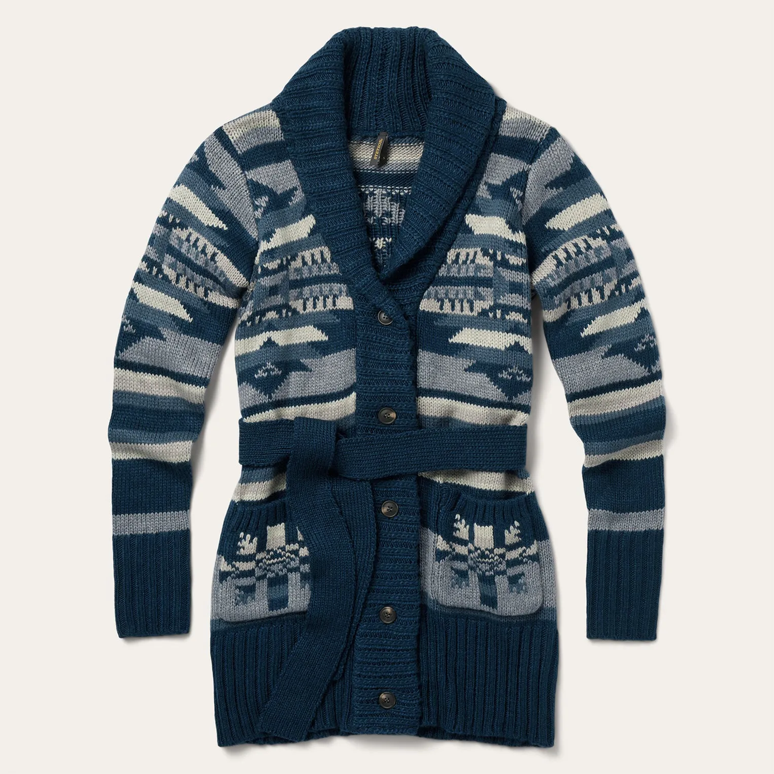 Indigo Aztec Belted Cardigan -STETSON