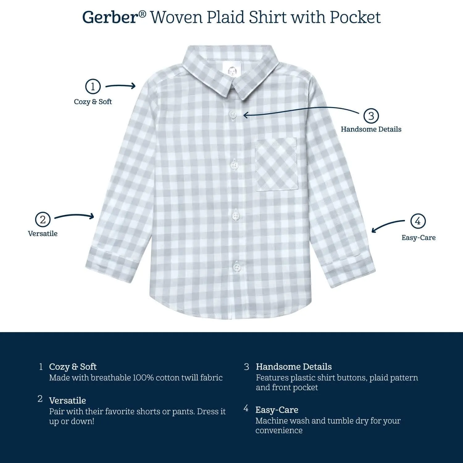 Infant & Toddler Boys Tan Plaid Woven Plaid Shirt Gerber Childrenswea