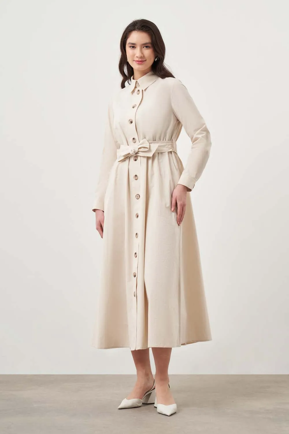 Insta-Worthy Mizalle-Button Up Belted Dress-Beige  Limited Release!