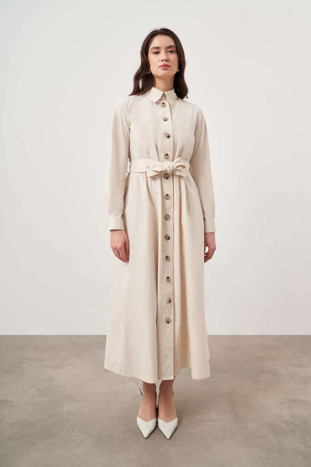 Insta-Worthy Mizalle-Button Up Belted Dress-Beige  Limited Release!