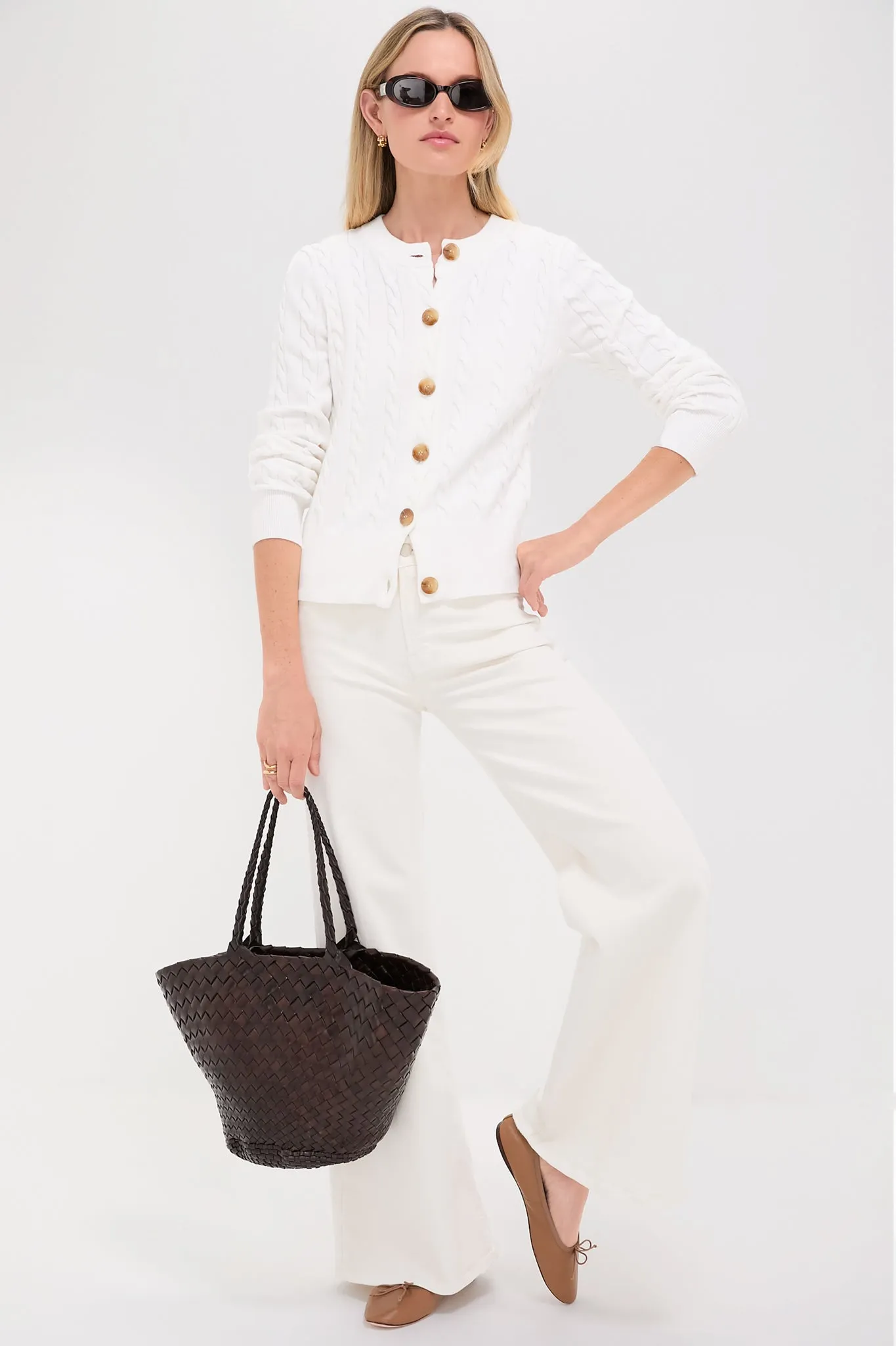Ivory Cotton Cable Knit Kit Cardigan