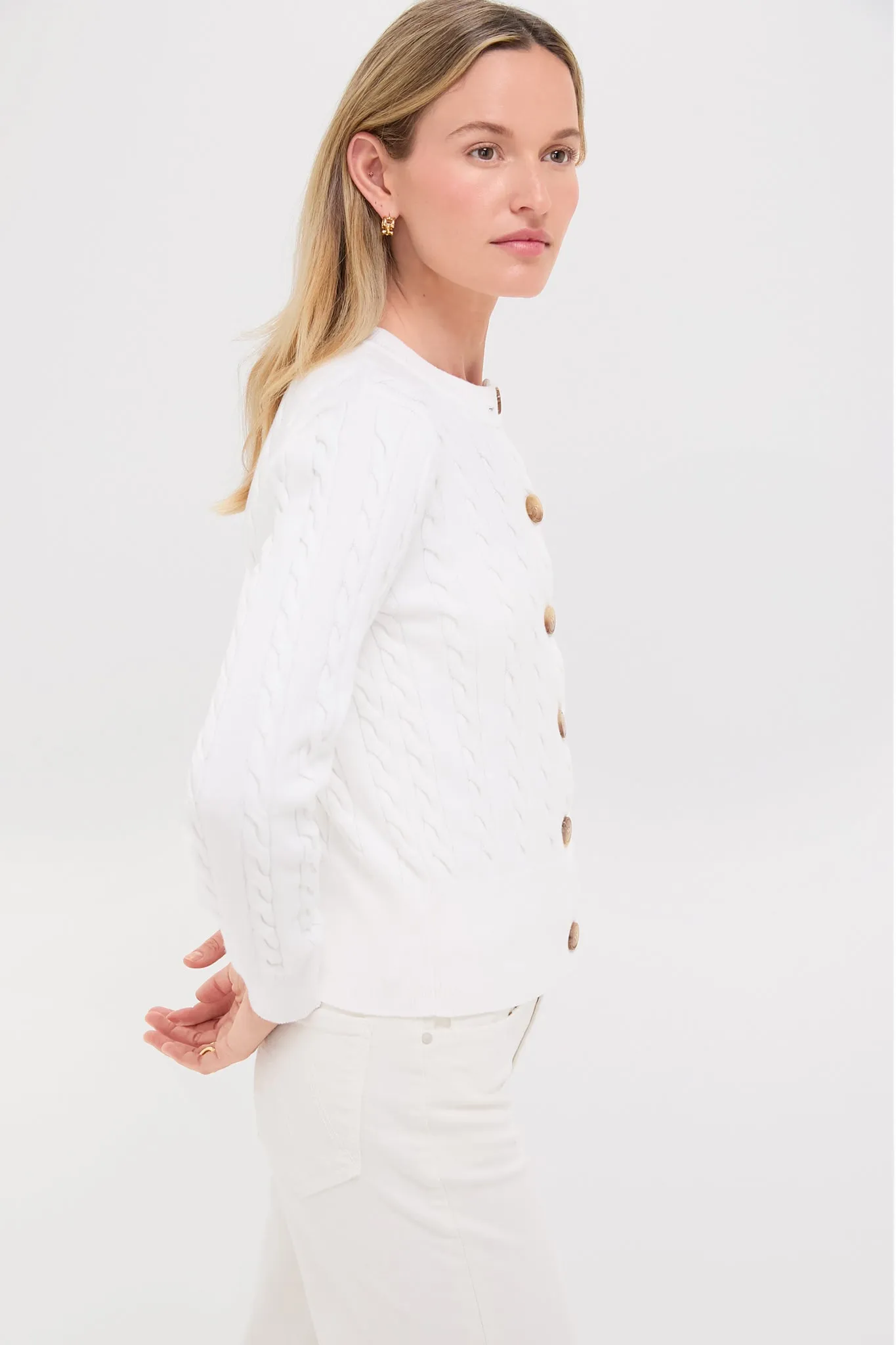 Ivory Cotton Cable Knit Kit Cardigan