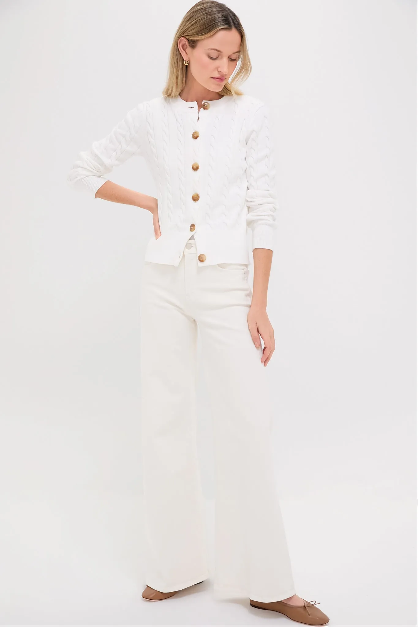 Ivory Cotton Cable Knit Kit Cardigan