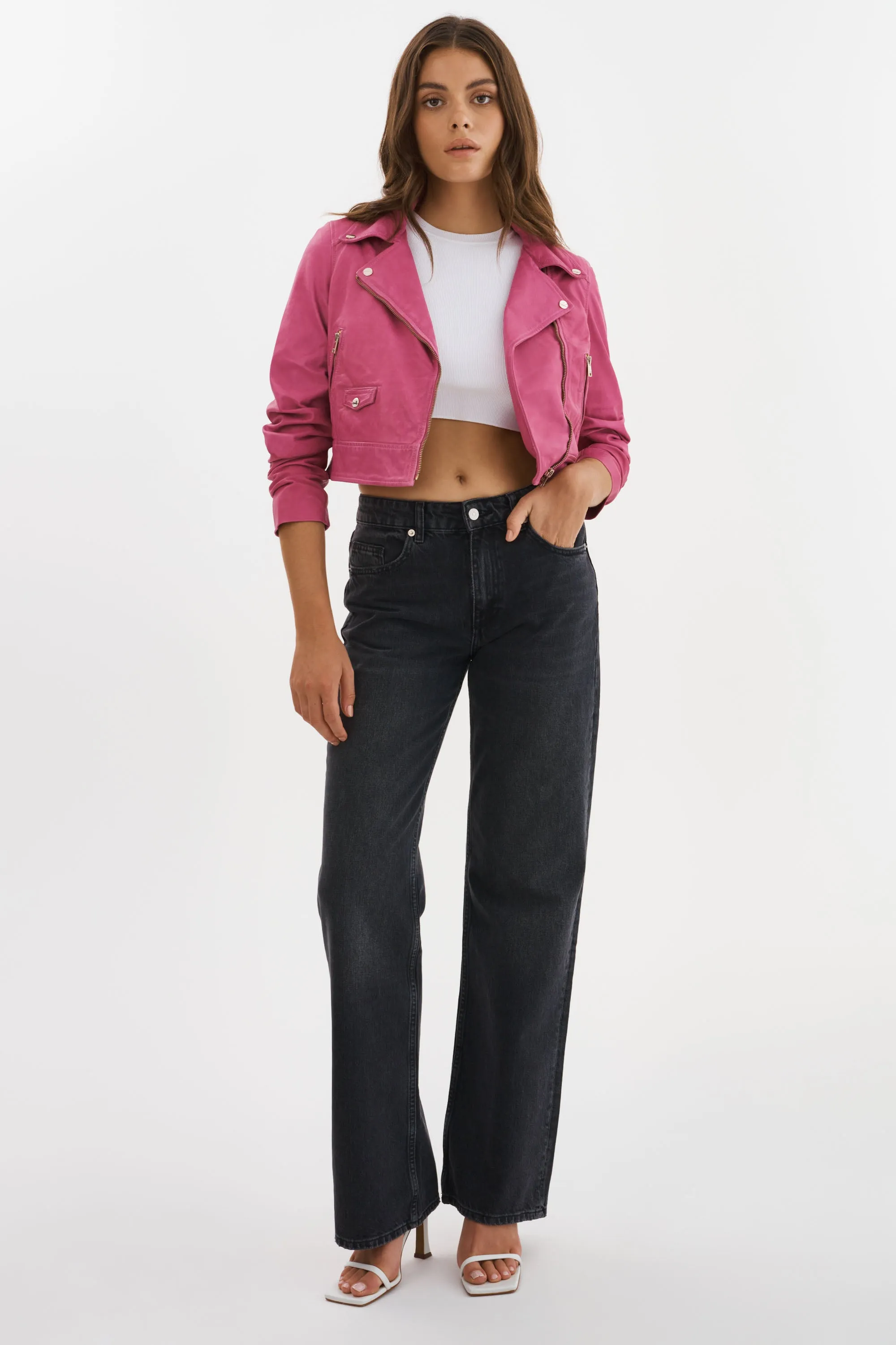 JANIKA | Cropped Leather Biker Jacket