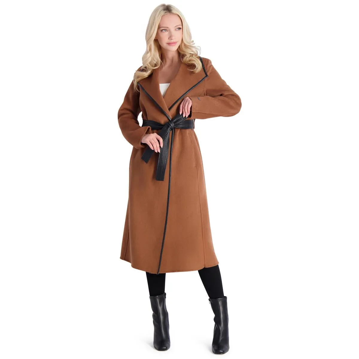 Juliette Womens Wool Blend Faux Leather Trim Wool Coat
