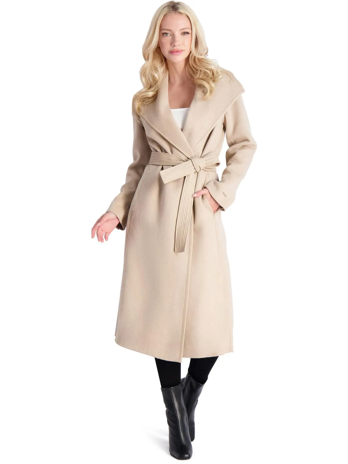 Juliette Womens Wool Blend Faux Leather Trim Wool Coat