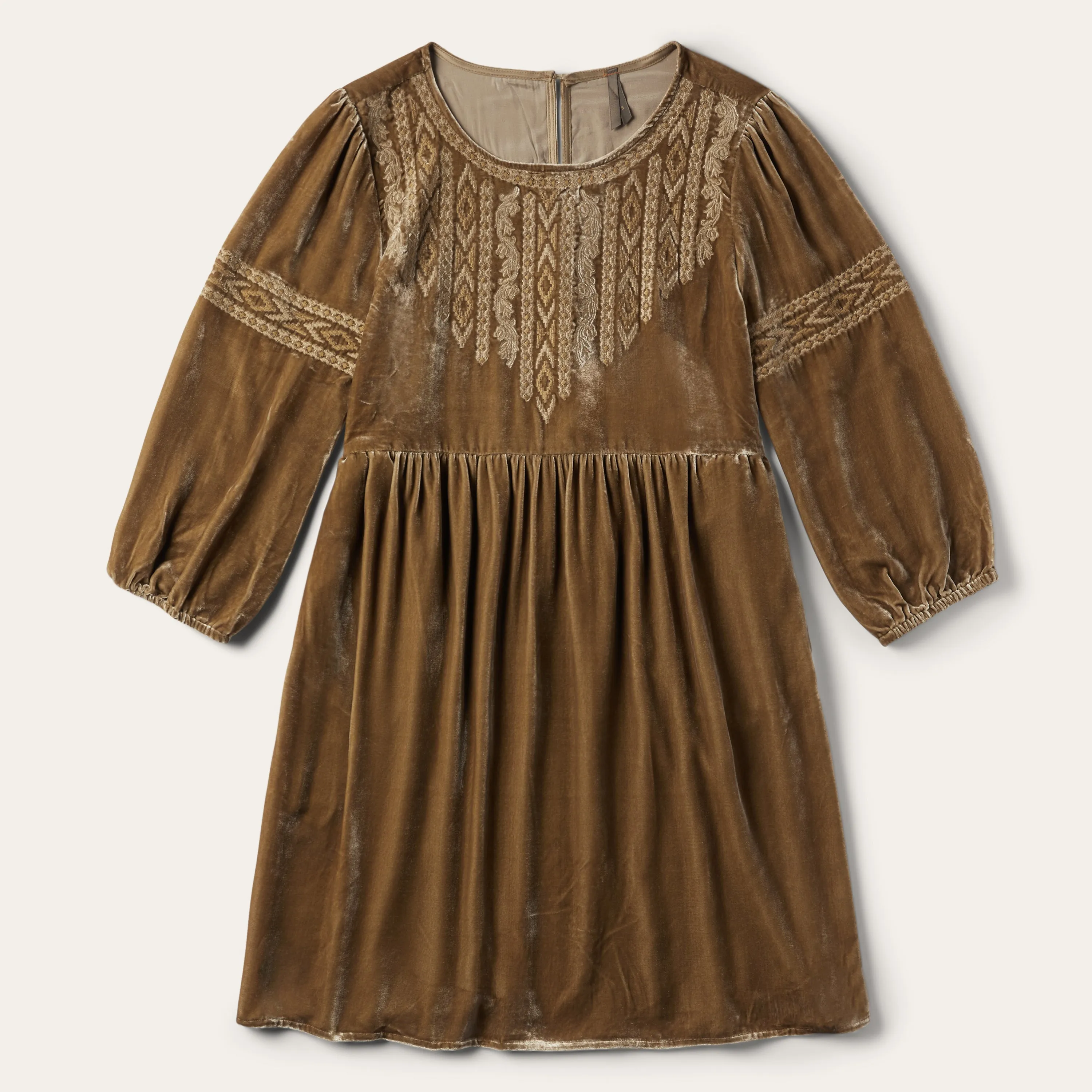 Khaki Velvet Babydoll Dress -STETSON
