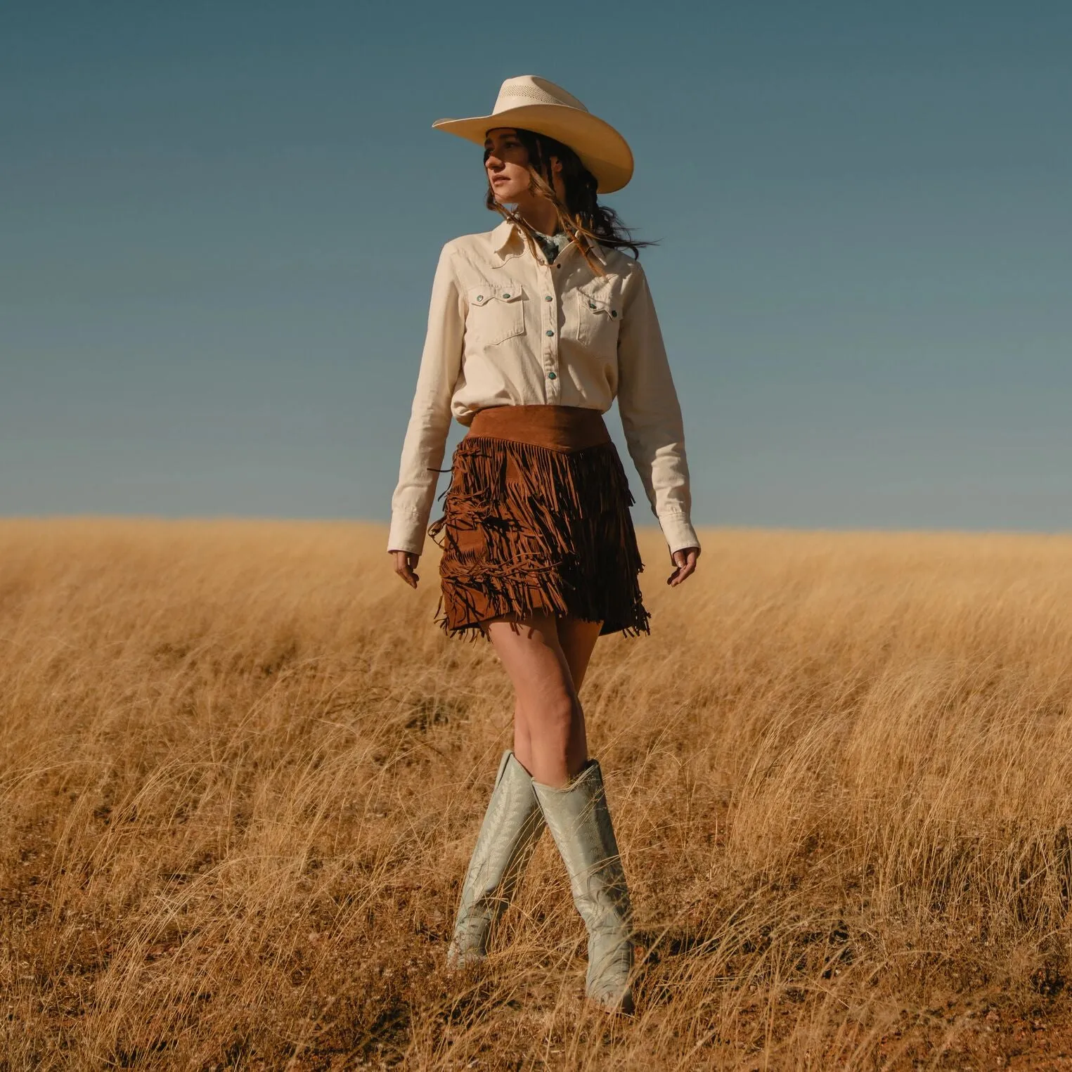 Lamb Suede Fringe Mini Skirt -STETSON