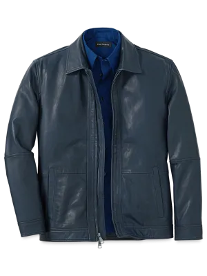 Leather Bomber Jacket - Navy