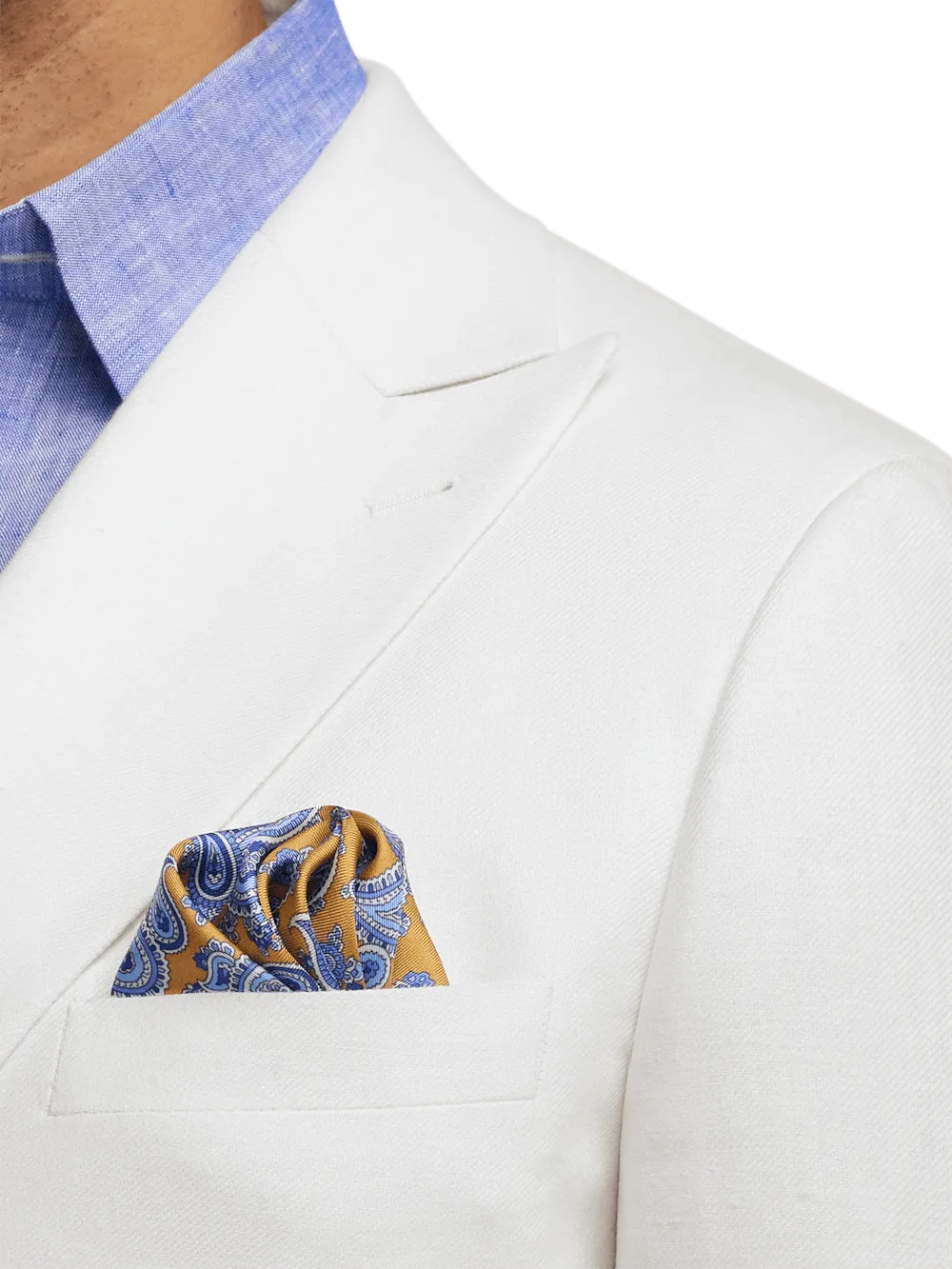 Linen Blend Double Breasted Peak Lapel Suit Jacket - White
