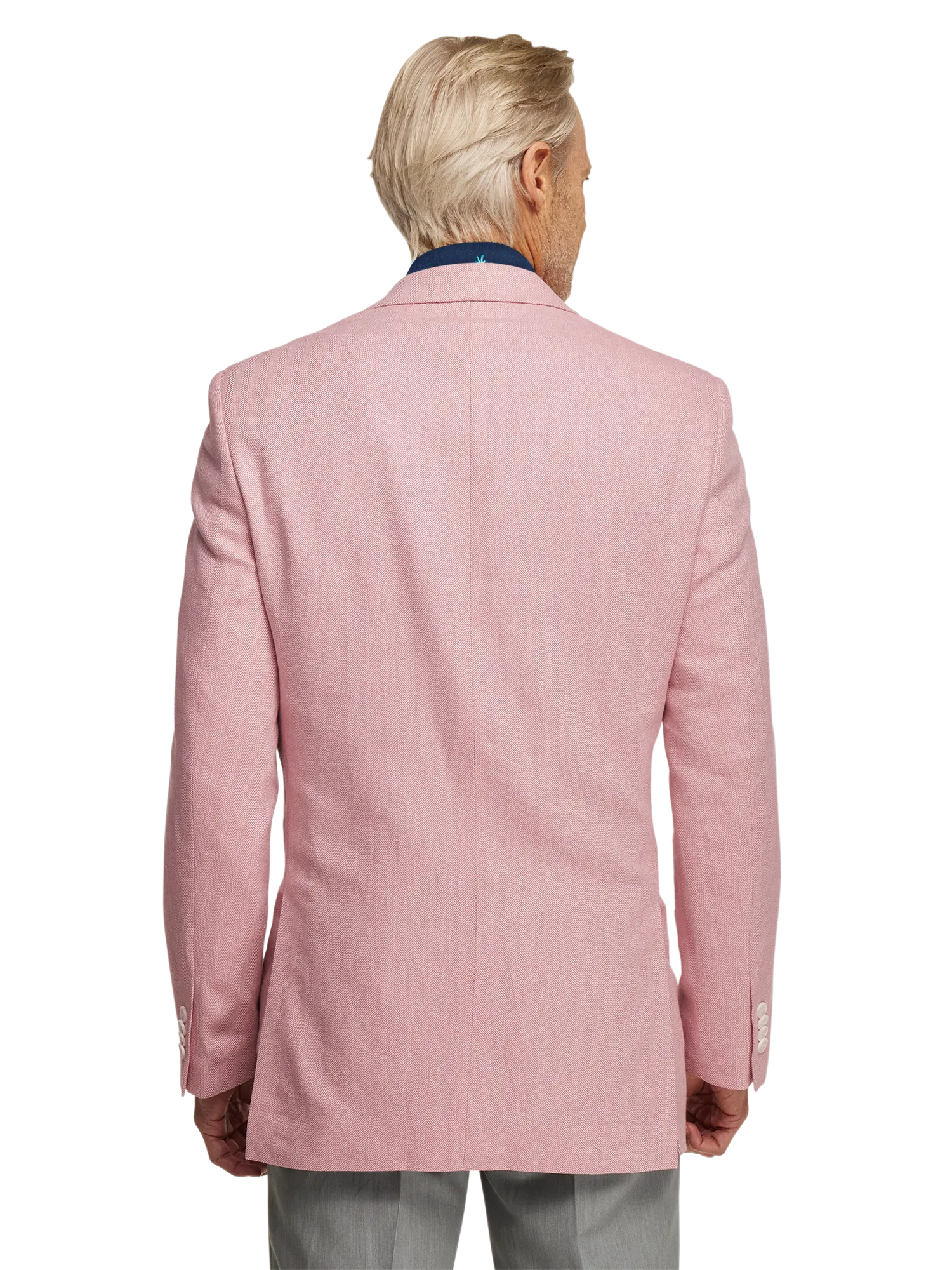 Linen Blend Herringbone Notch Lapel Sport Coat - Watermelon