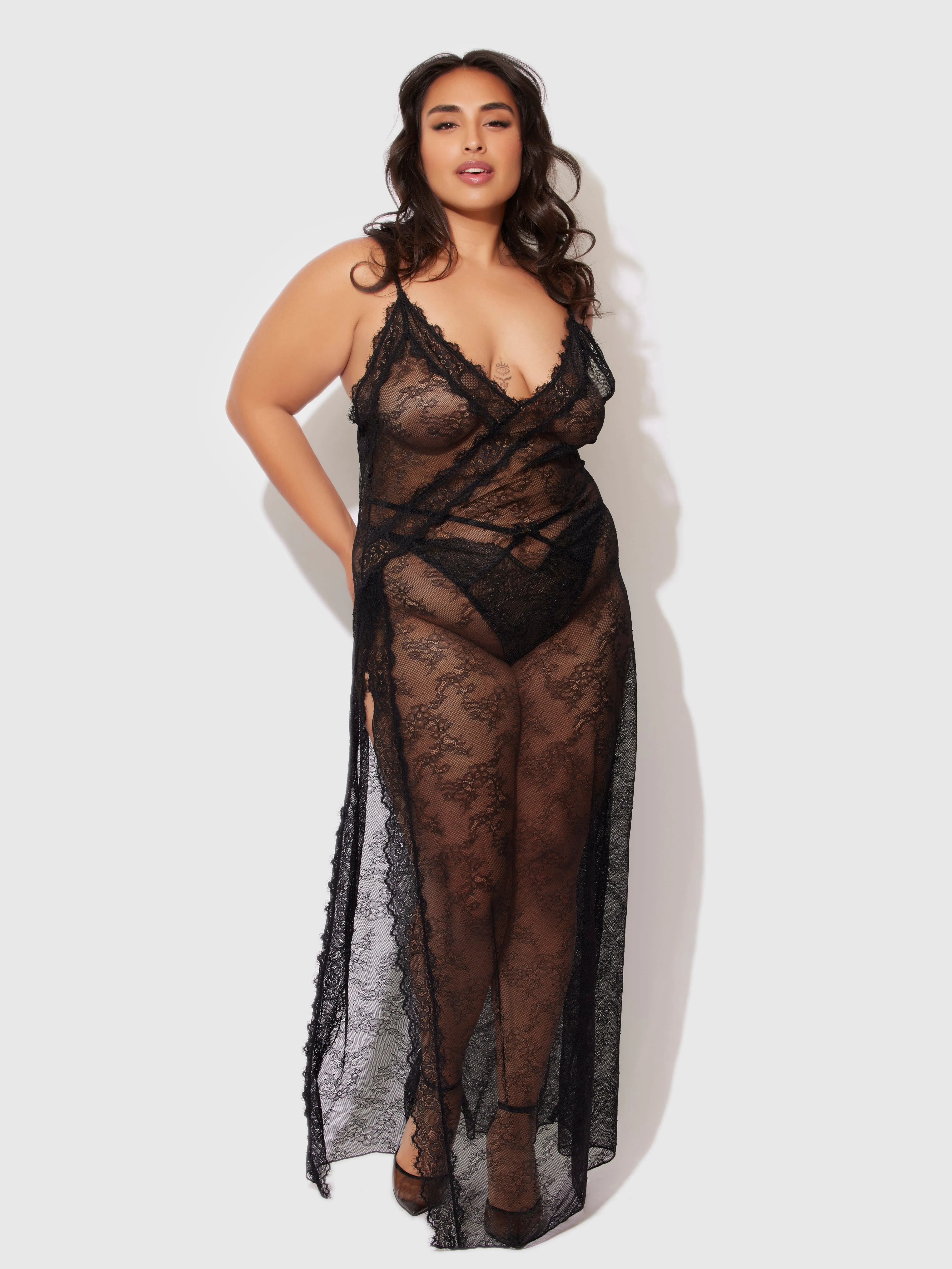 Luella Lace Wrap Maxi Gown by Frederick's of Hollywood