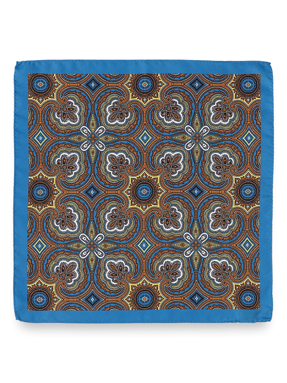 Medallion Silk Pocket Square - Blue/yellow
