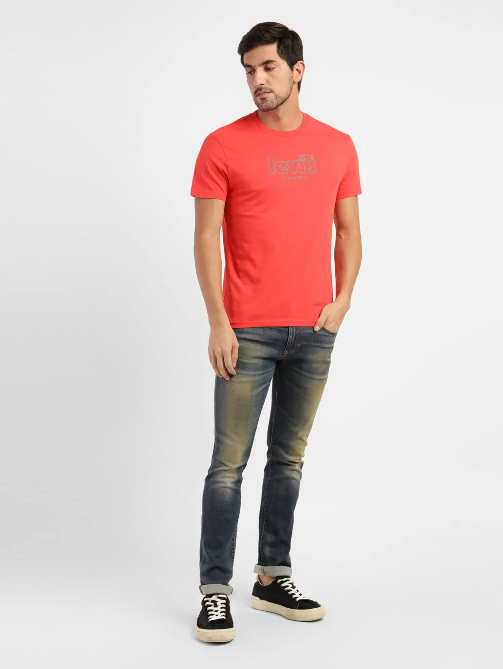 Men's Brand Logo Slim Fit T-shirt Red LEVI'S