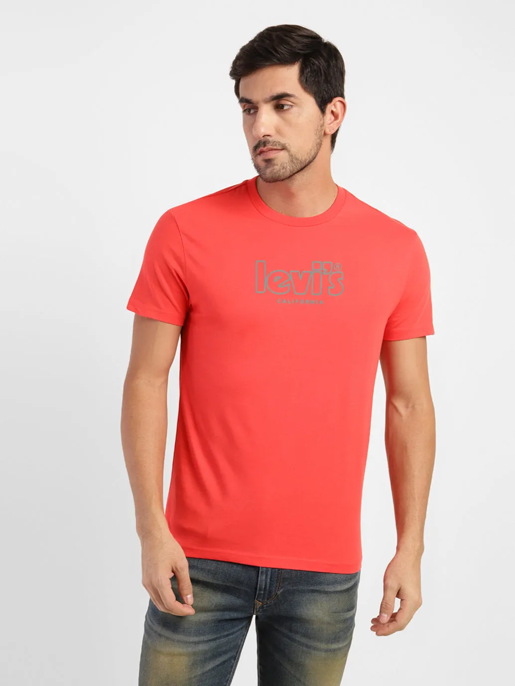 Men's Brand Logo Slim Fit T-shirt Red LEVI'S
