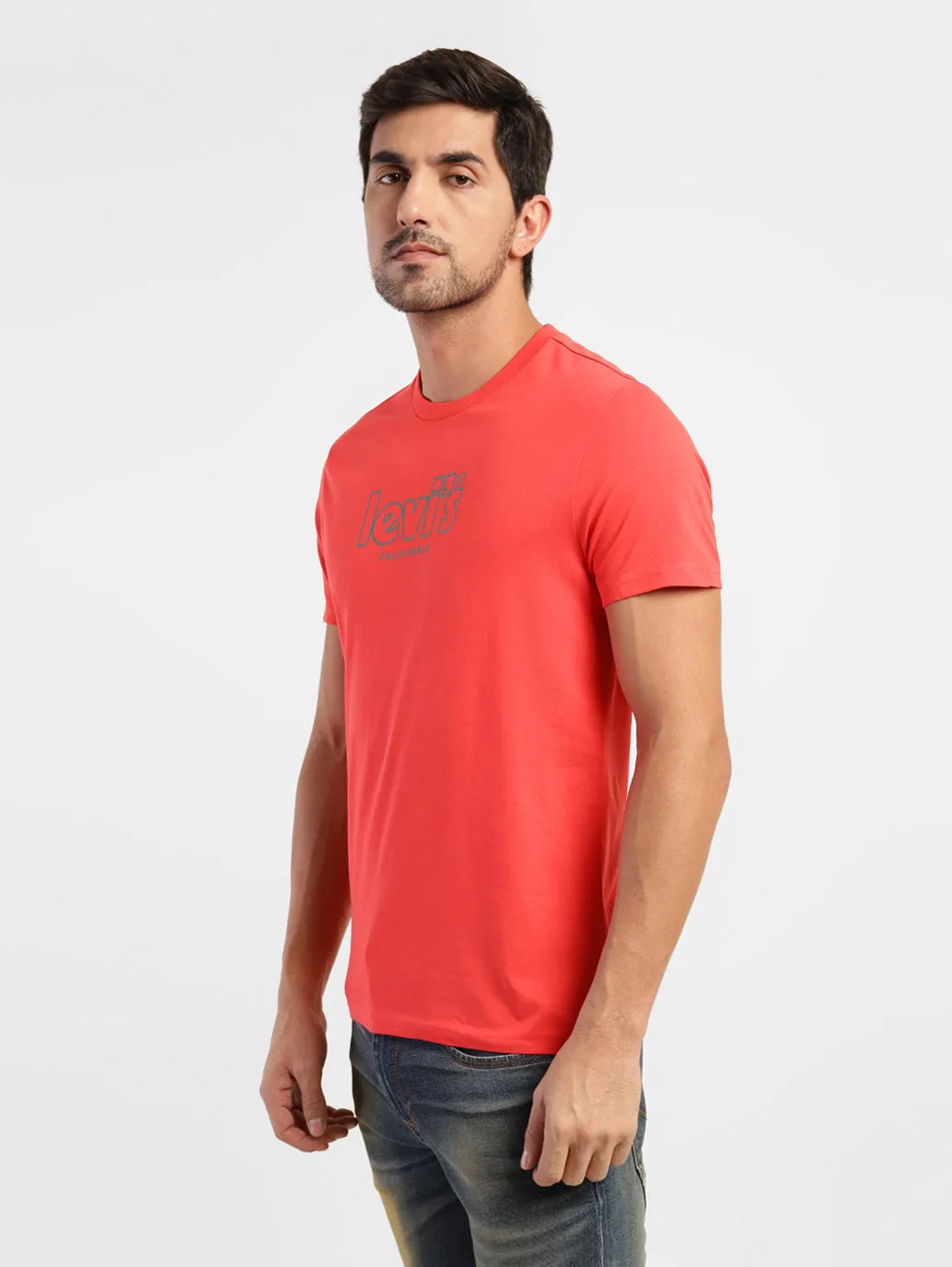 Men's Brand Logo Slim Fit T-shirt Red LEVI'S