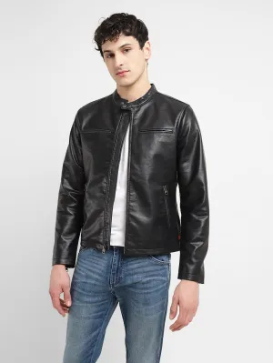 Men's Solid Black Band Neck Biker Jacket LEVI'S