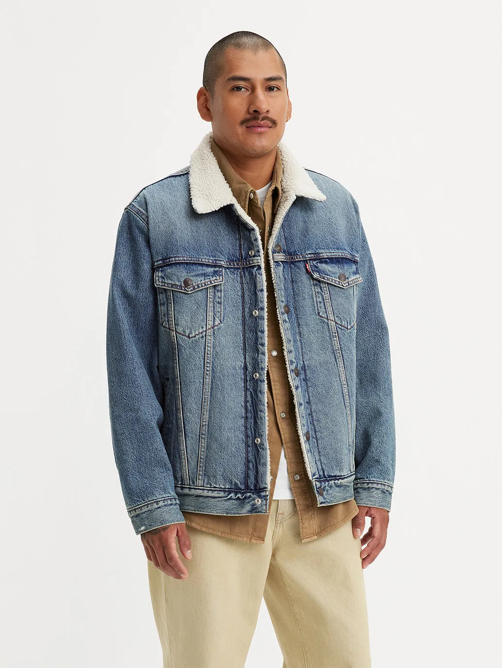Men's Solid Blue Spread Collar Denim Jacket LEVI'S