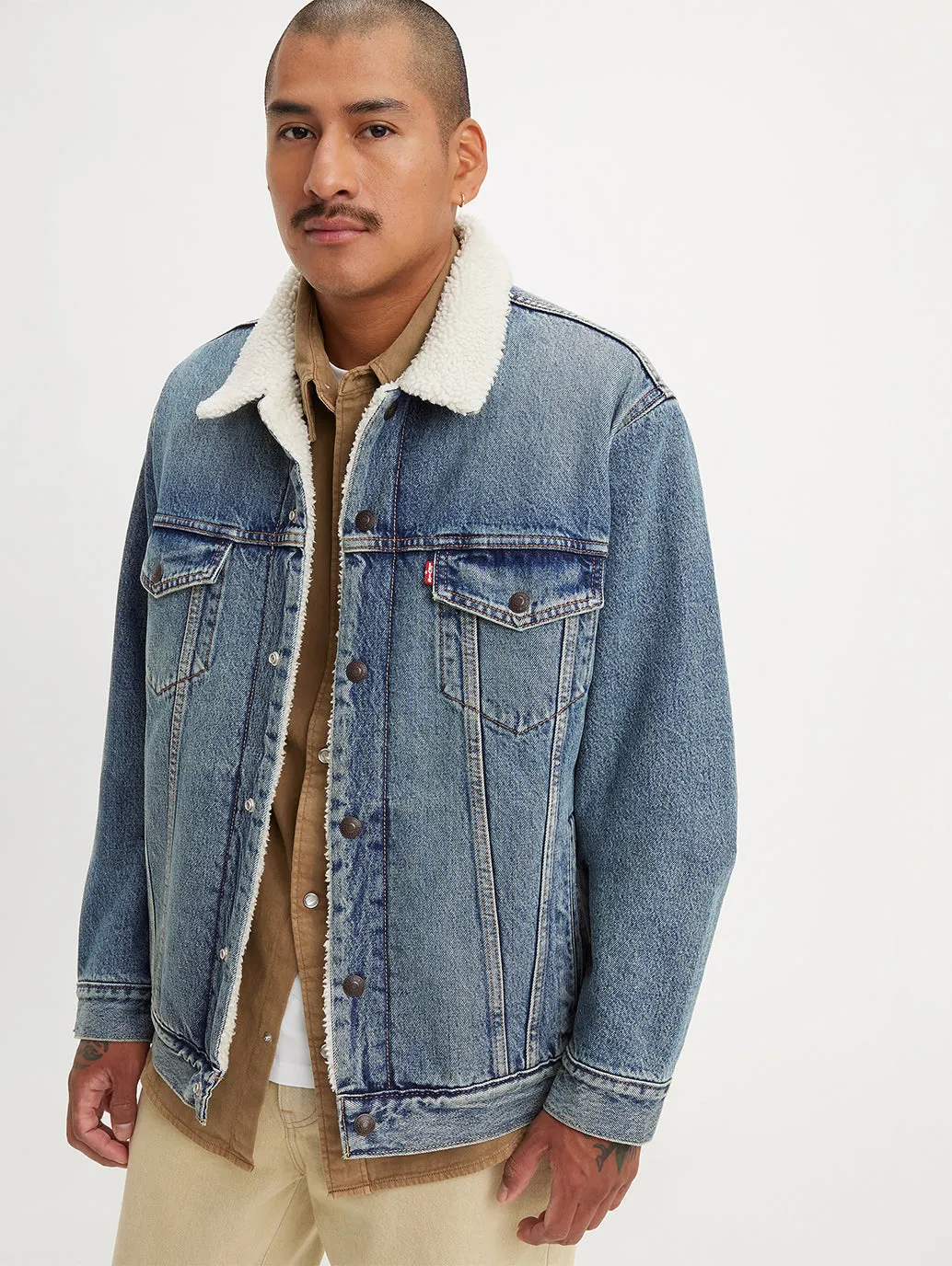Men's Solid Blue Spread Collar Denim Jacket LEVI'S