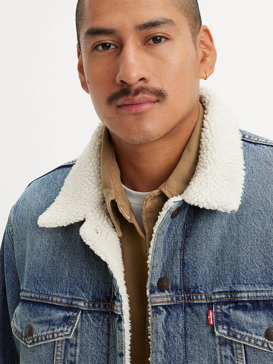 Men's Solid Blue Spread Collar Denim Jacket LEVI'S