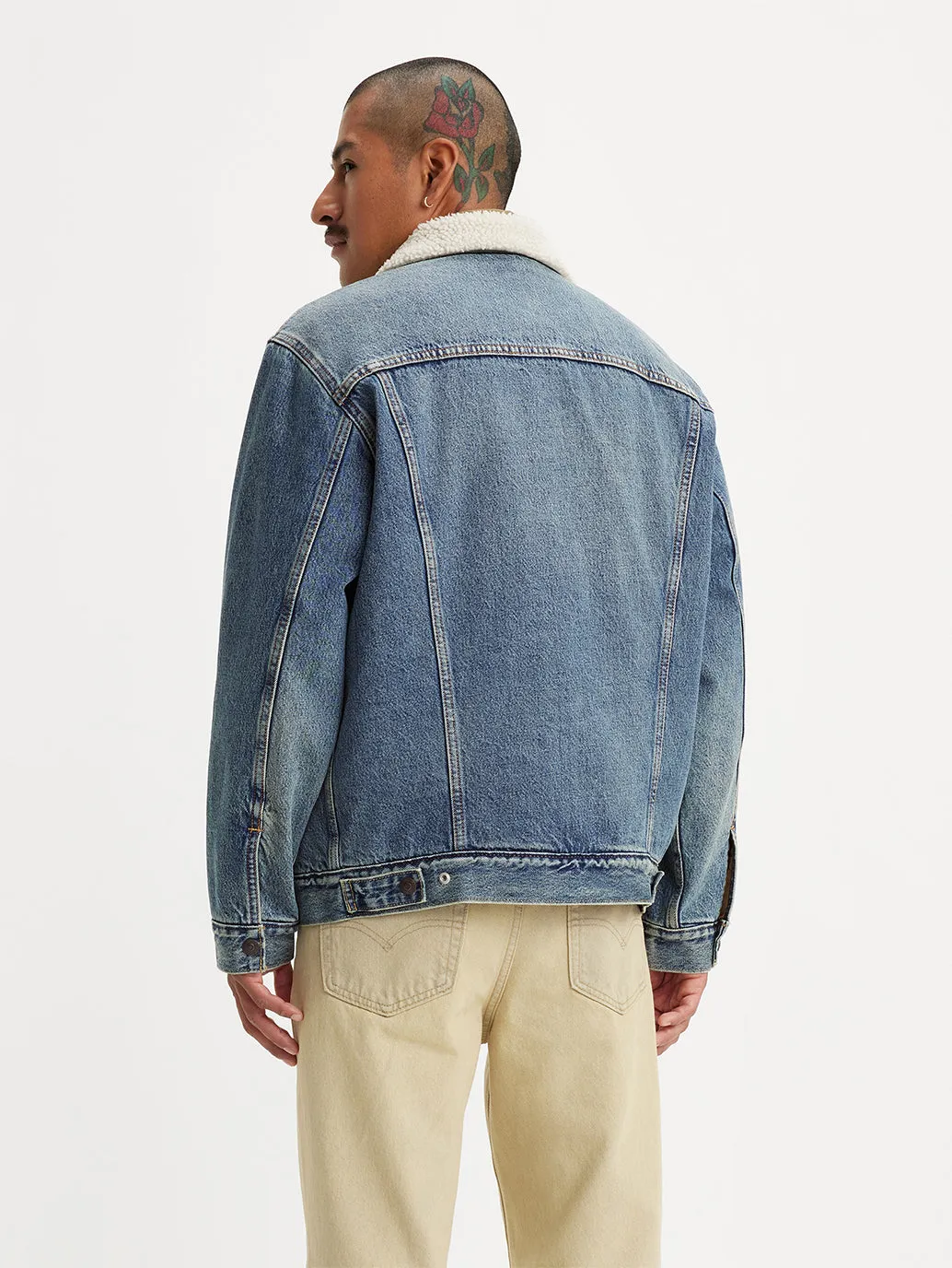 Men's Solid Blue Spread Collar Denim Jacket LEVI'S