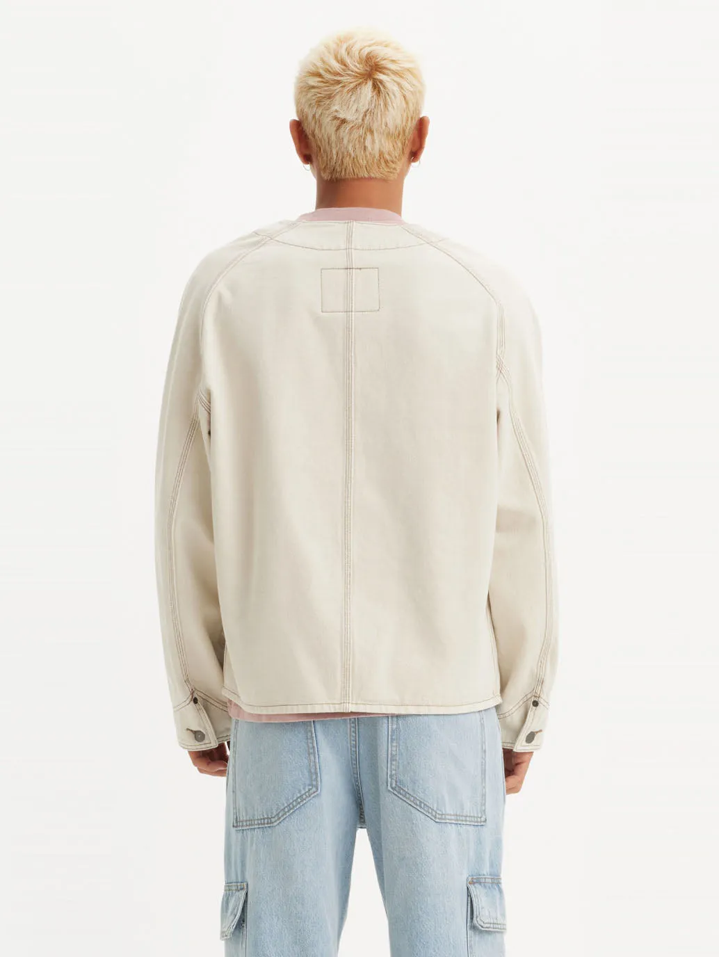 Men's Solid Cream V Neck Denim Jacket LEVI'S