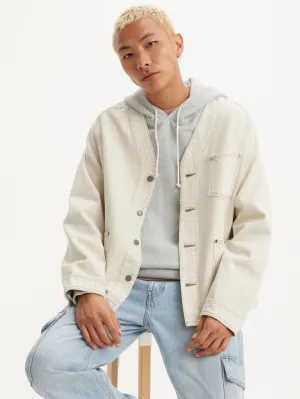 Men's Solid Cream V Neck Denim Jacket LEVI'S