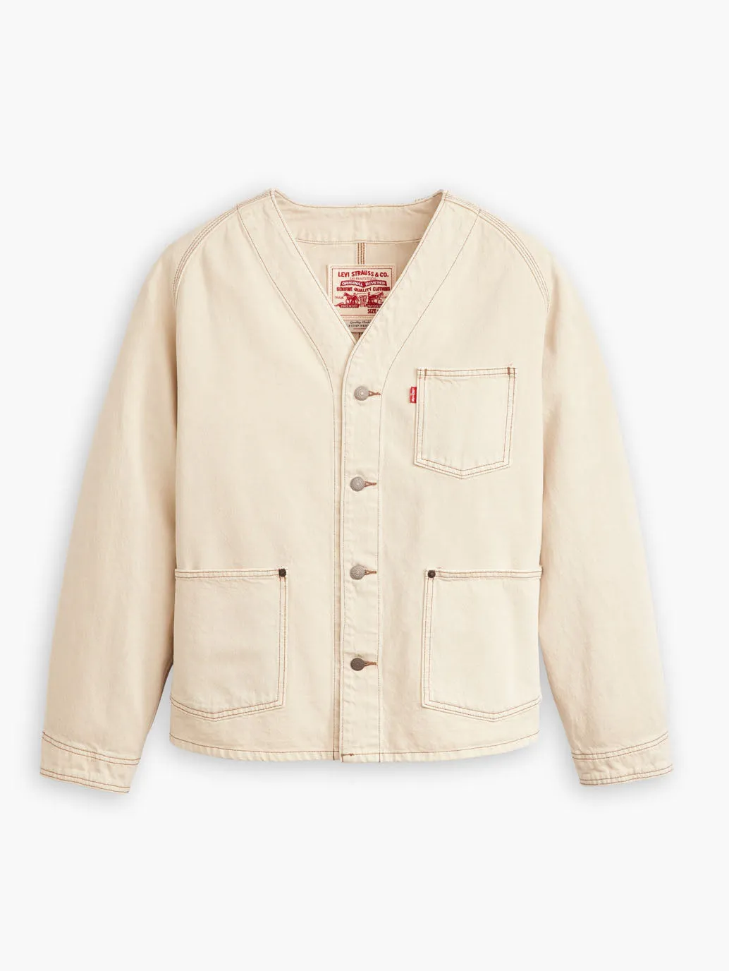 Men's Solid Cream V Neck Denim Jacket LEVI'S