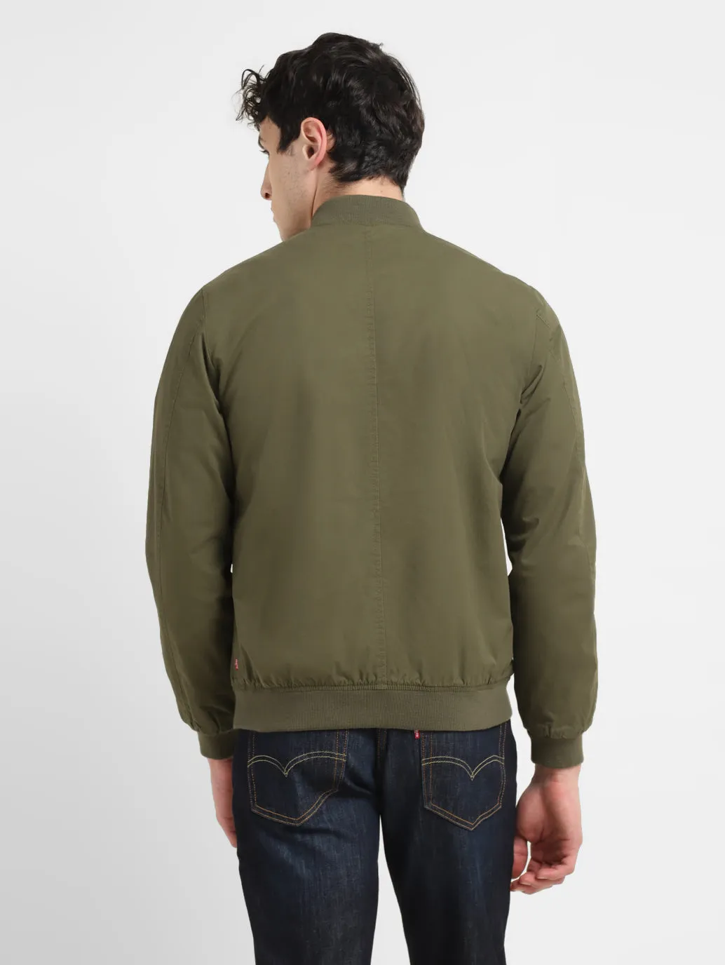 Men's Solid Green Collar Neck Bomber Jacket LEVI'S