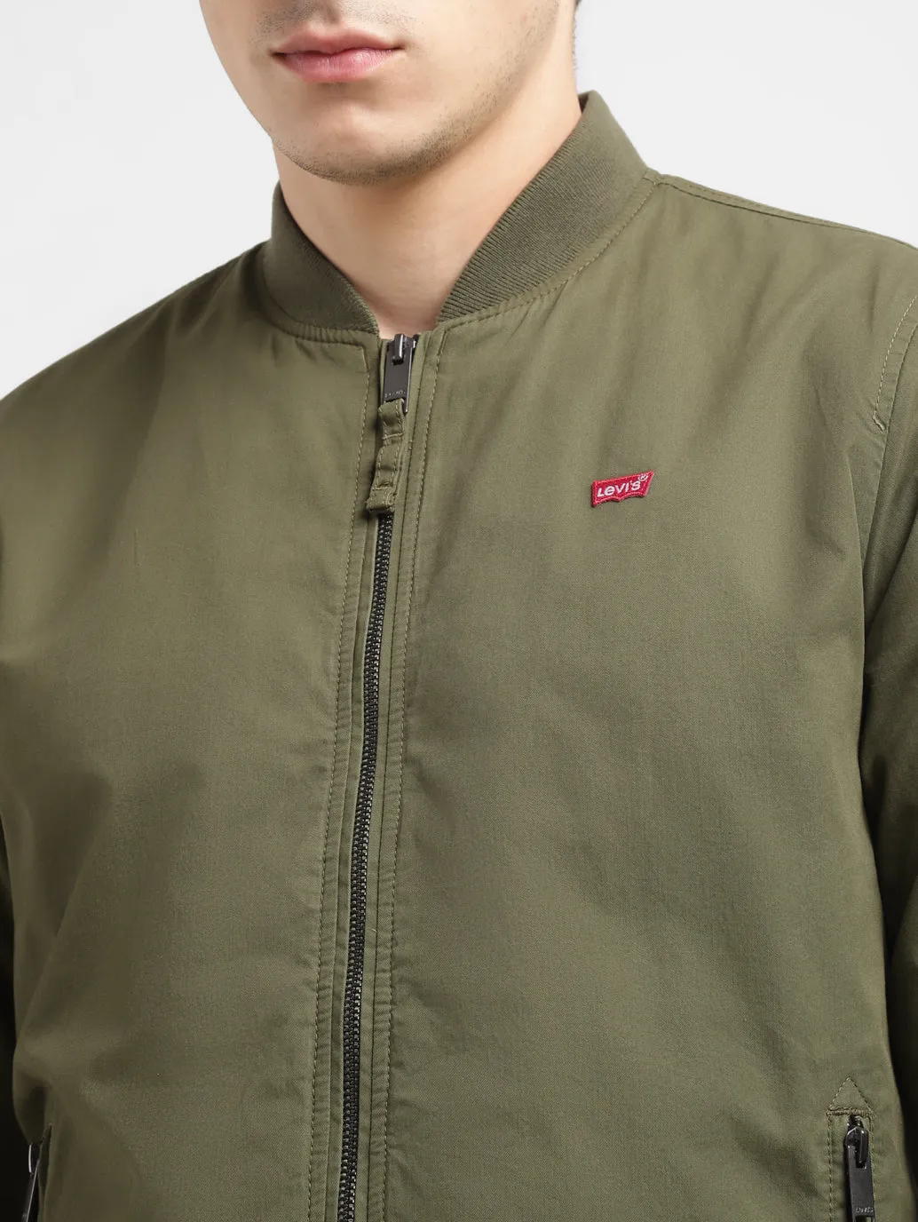 Men's Solid Green Collar Neck Bomber Jacket LEVI'S