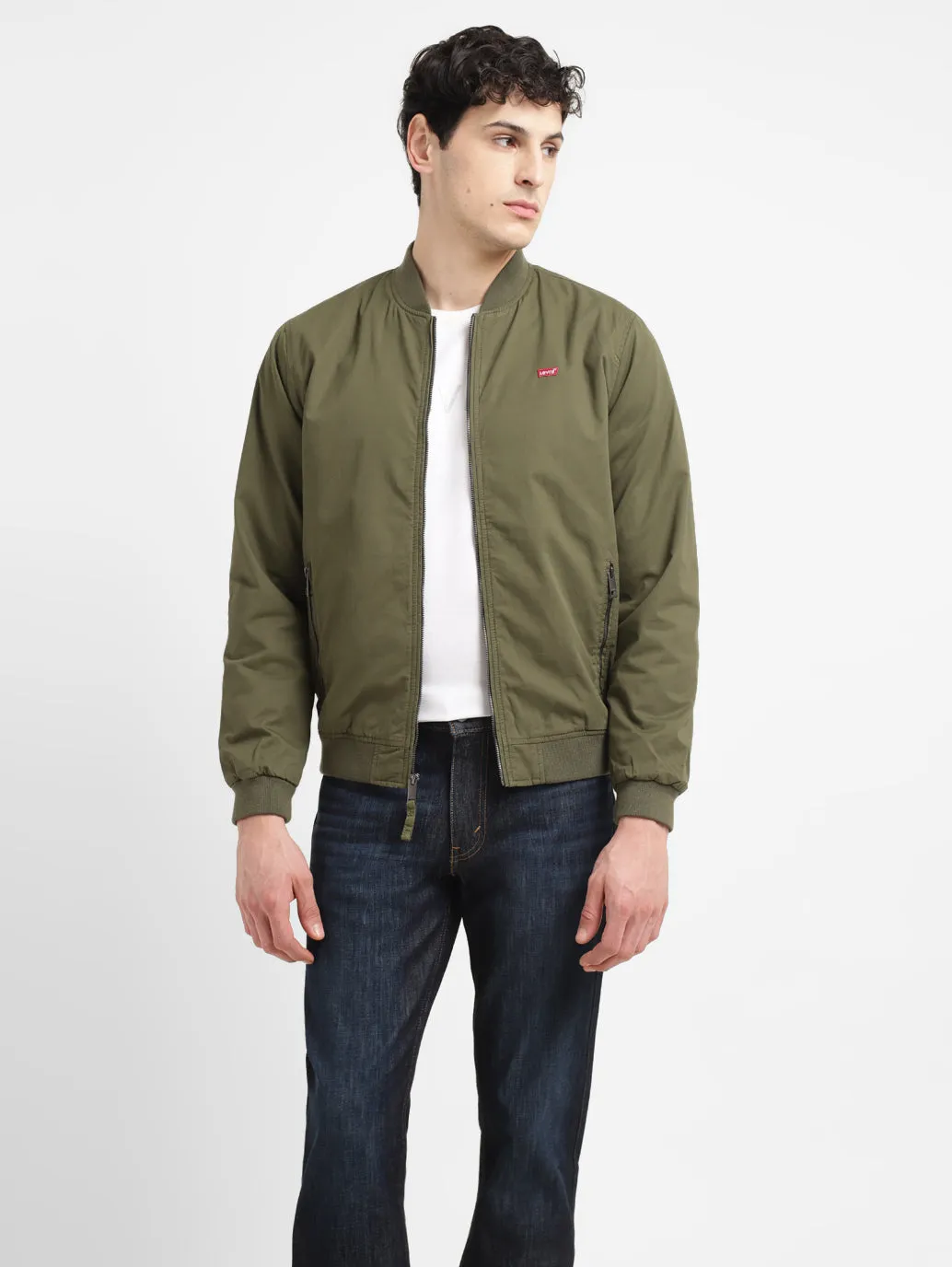 Men's Solid Green Collar Neck Bomber Jacket LEVI'S