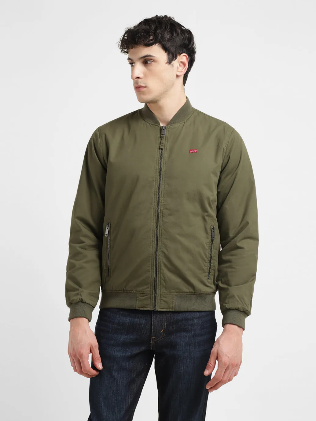 Men's Solid Green Collar Neck Bomber Jacket LEVI'S