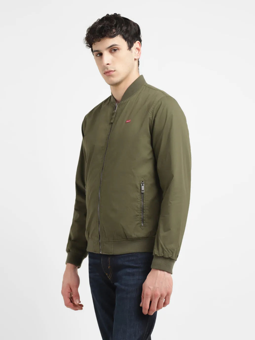Men's Solid Green Collar Neck Bomber Jacket LEVI'S