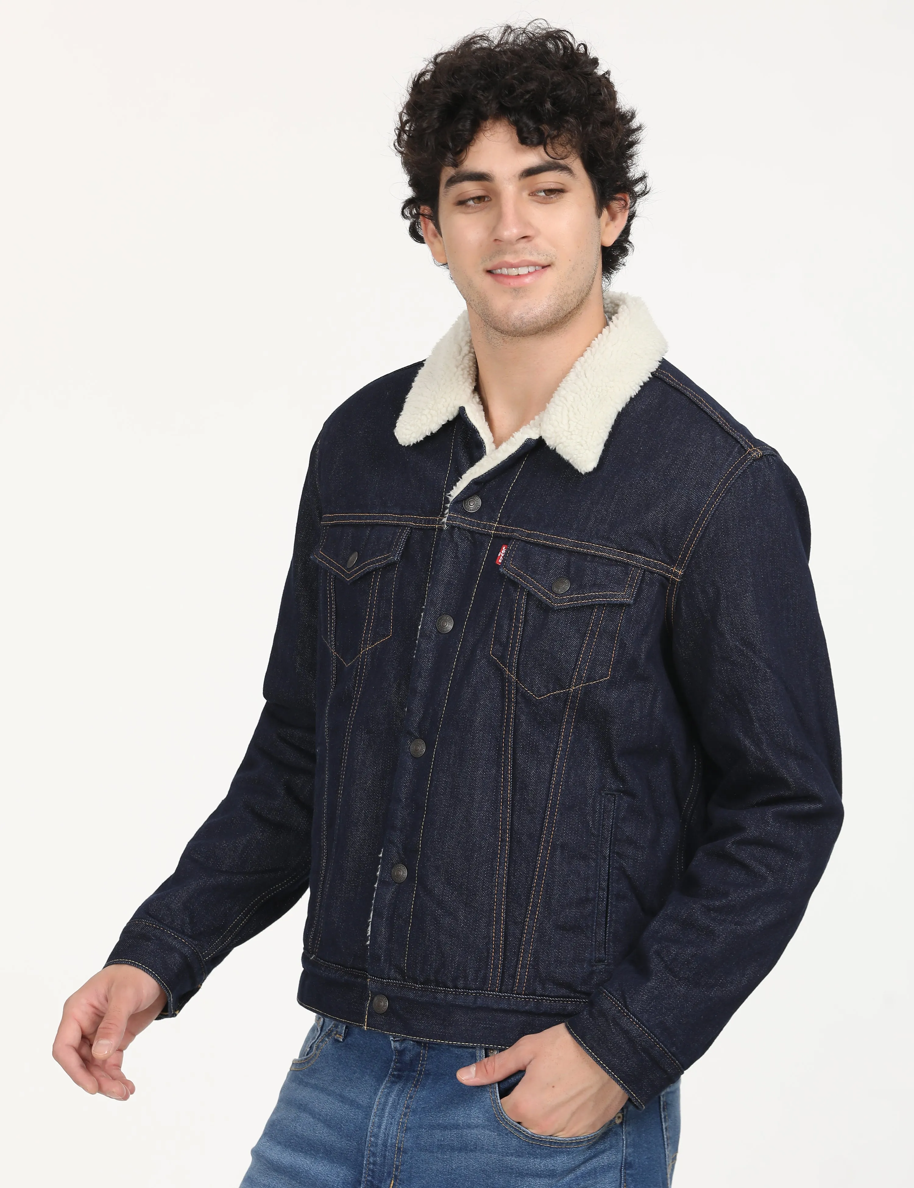 Men's Solid Navy Spread Collar Denim Jacket LEVI'S