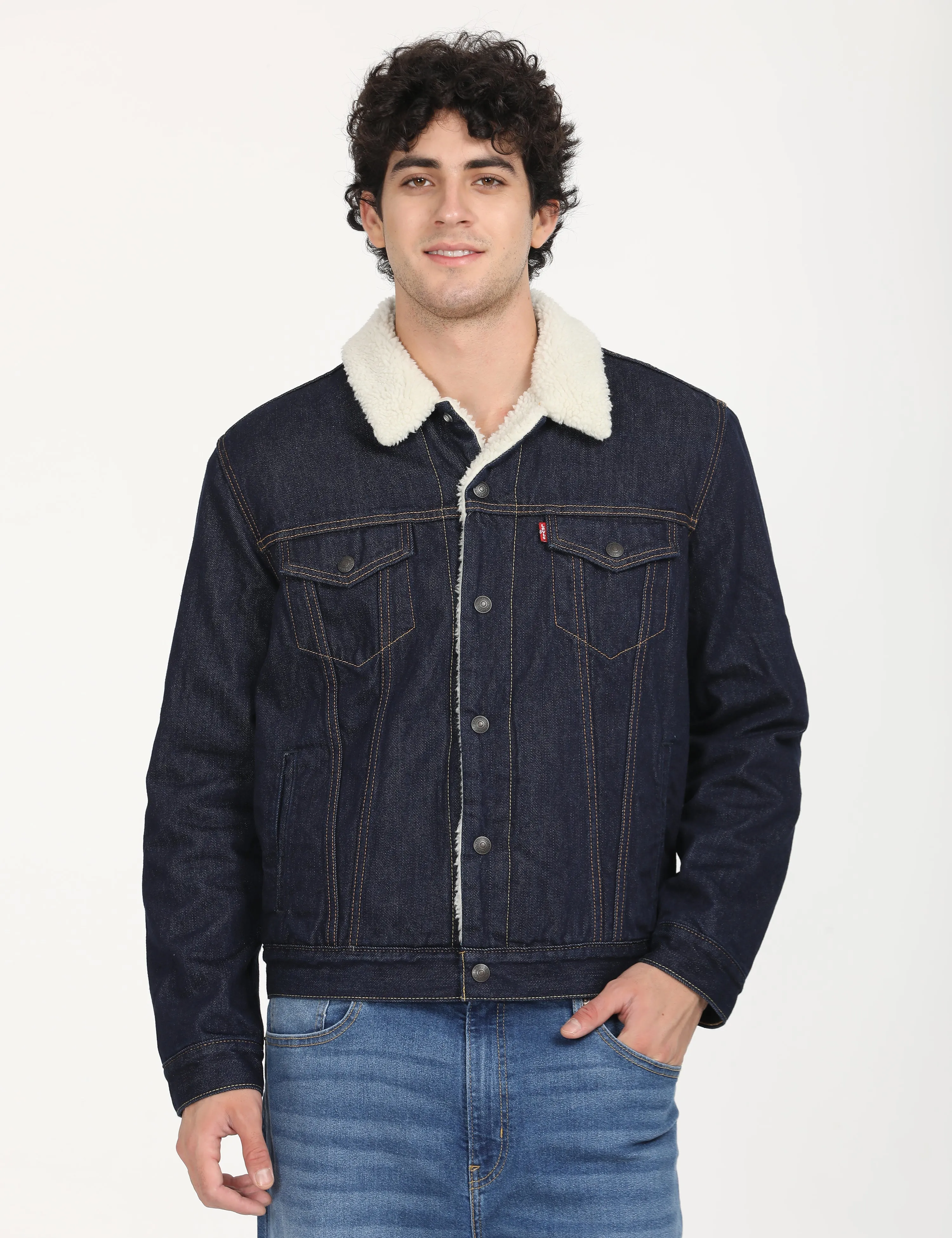 Men's Solid Navy Spread Collar Denim Jacket LEVI'S