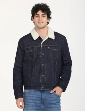 Men's Solid Navy Spread Collar Denim Jacket LEVI'S